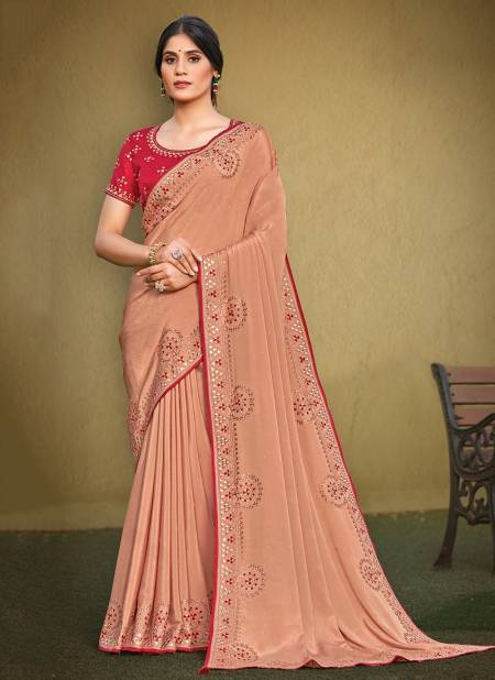 Peach Colour Latest Wedding Wear Silk Georgette Embroidered Saree Collection 41706